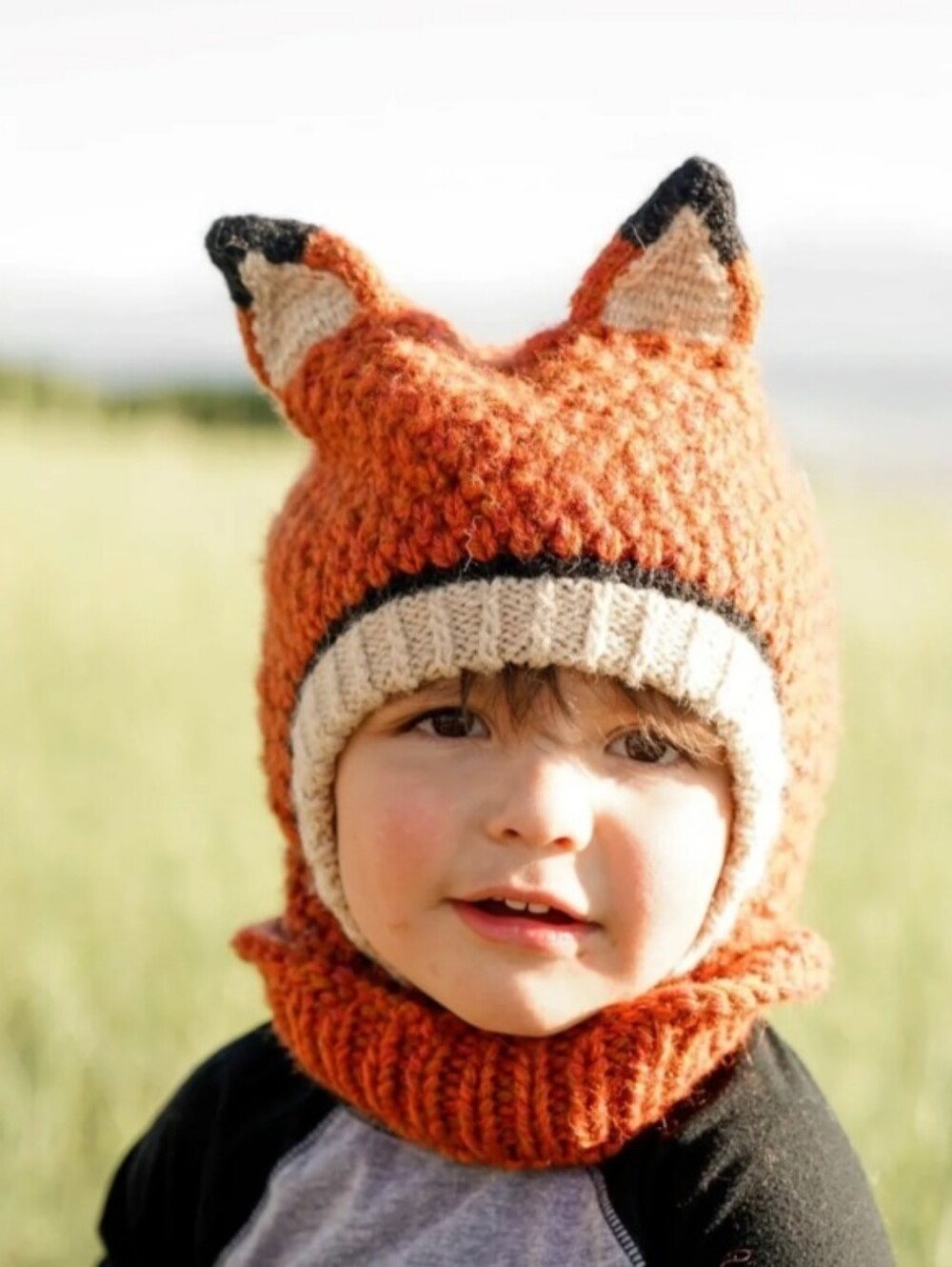 NWOT Andes Gifts partial wool blend cozy orange knit balaclava with fox ears